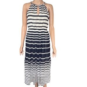 maison jules pleated dress Maison Jules Womens True Navy Tie-Waist Midi Dress S